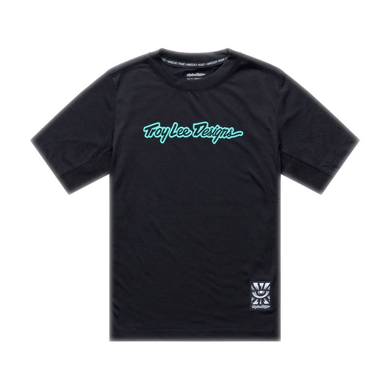 Troy Lee Designs Youth Skyline Ride SS Tee Signature (Black/Real Teal)
