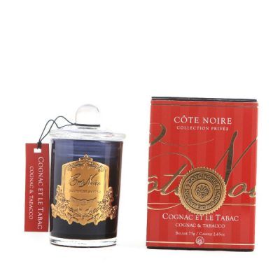 Geurkaars Cognac Tabacco 75gr goud 25 branduren – Cote Noire