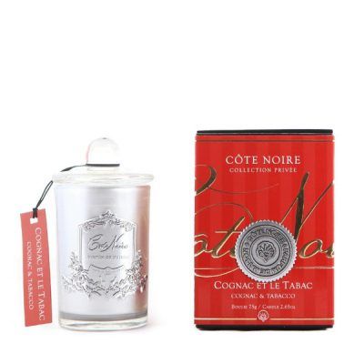 Geurkaars Cognac Tabacco 75gr zilver 25 branduren – Cote Noire