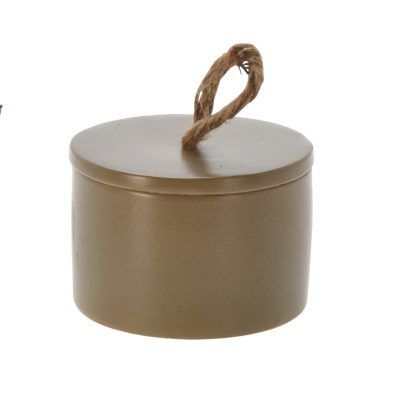 Kaars in taupe porseleinen pot met deksel
