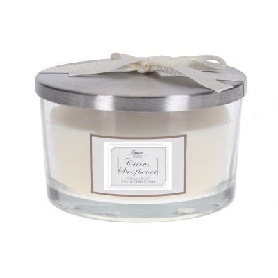 Geurkaars Citrus Sunflower in glazen pot met zilverkleurige deksel
