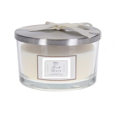 Geurkaars Fresh Linen in glazen pot met zilverkleurige deksel