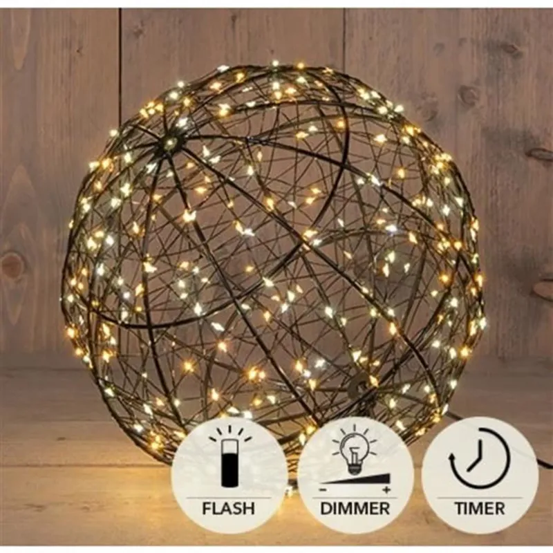 Bal zwart metaal Ø25cm 300LED flash