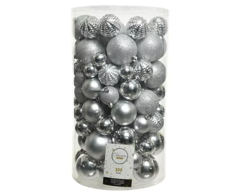 Kerstballen koker a 100 kunststof zilver