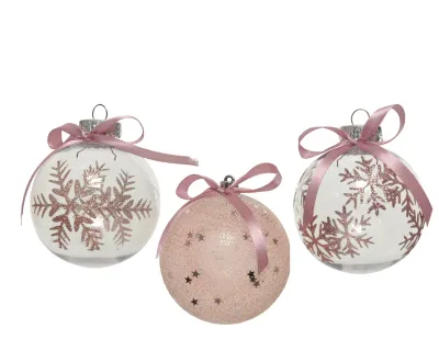 Kerstballen mix kunststof 8cm 12st roze