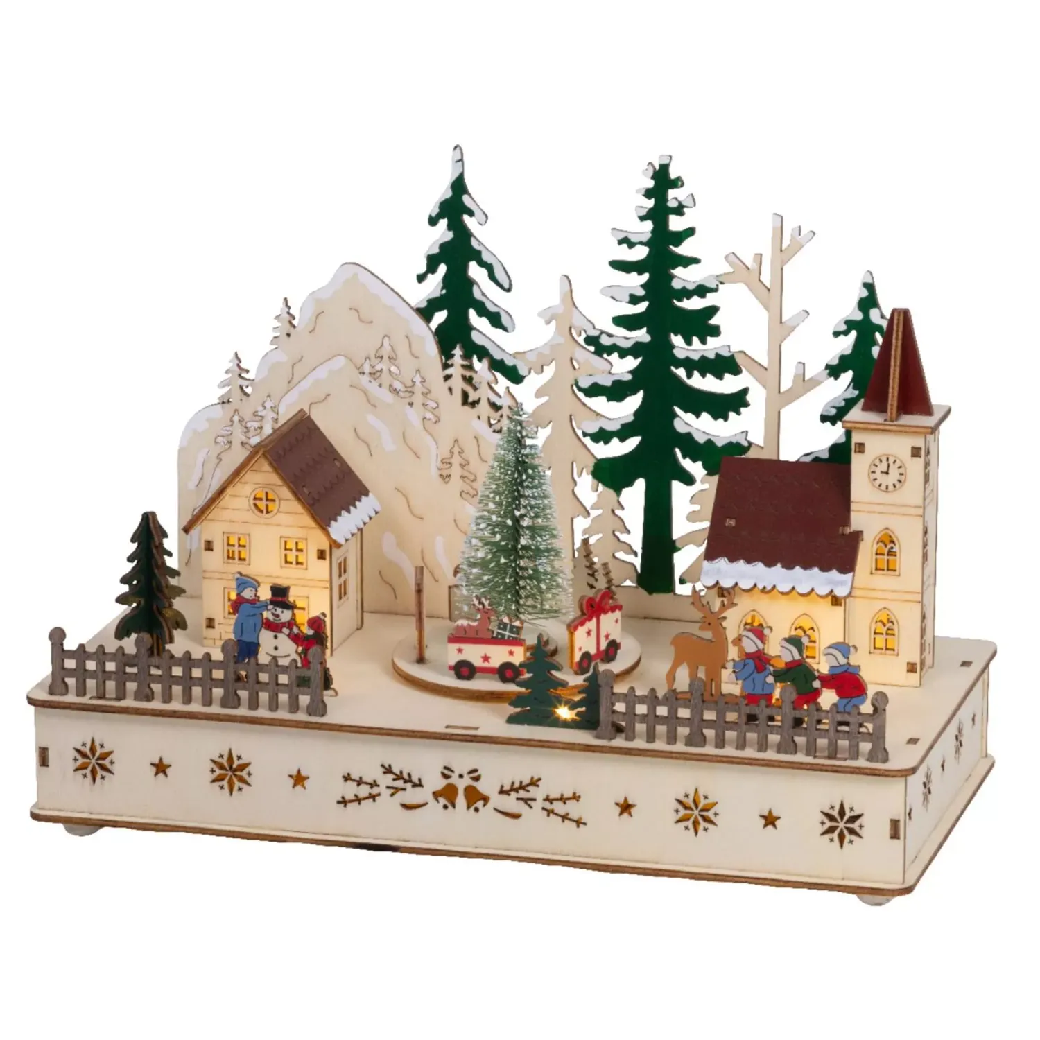 Kerstscene hout LED 14x28x20cm