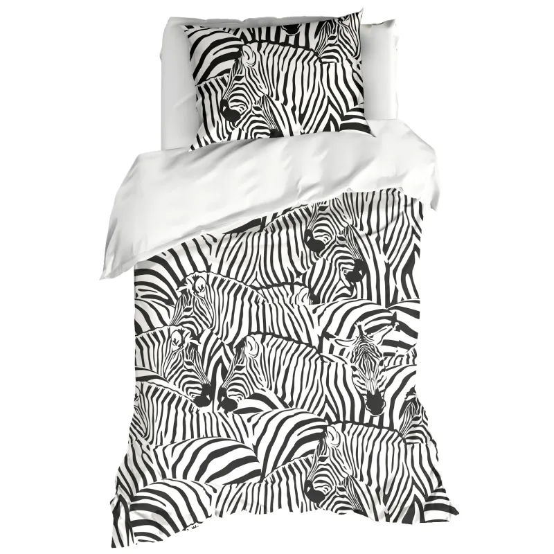 Dekbedovertrek Zebra Eggshell - Eenpersoons - 140 x 200/220 cm - Katoen Satijn