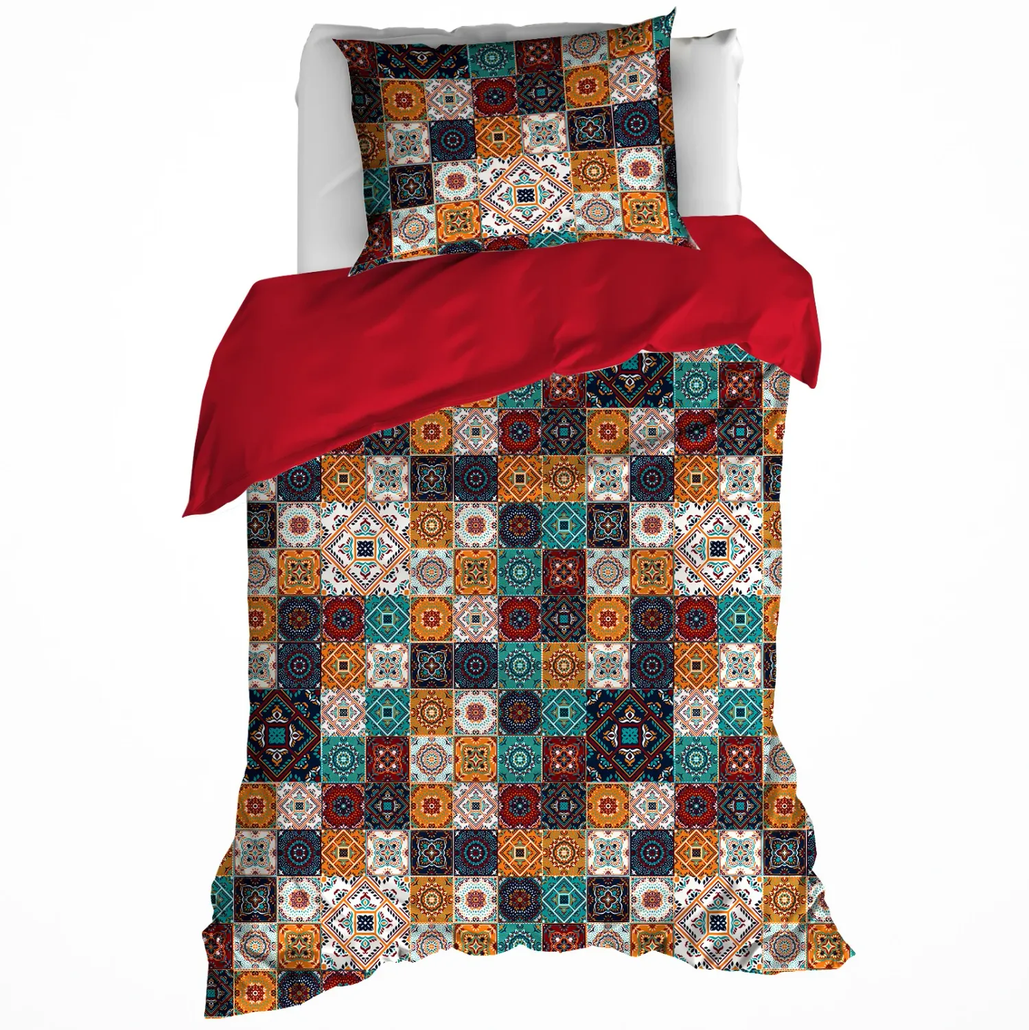 Dekbedovertrek ankara red dahlia 140x200/220+60x70 katoen
