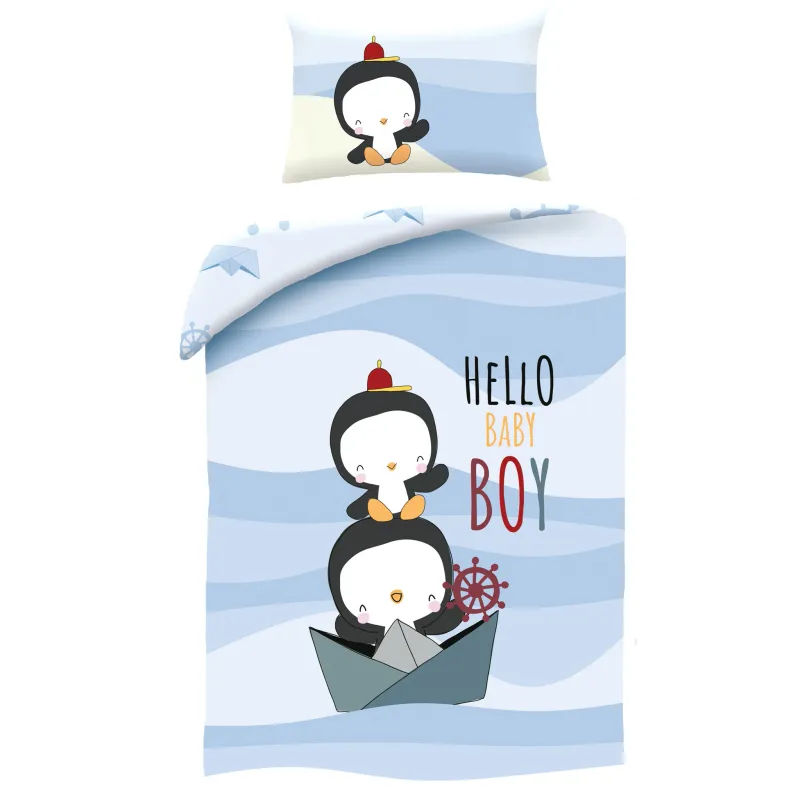 BABY Dekbedovertrek, Hello Baby Boy - 100 x 135 cm + 60 x 40 cm - Katoen