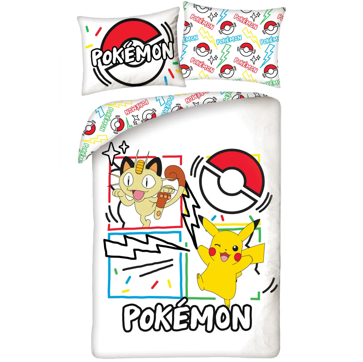 Dekbedovertrek, Meowth - Eenpersoons - 140 x 200 + 70 x 90 cm - Polyester
