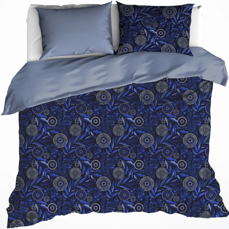 Dekbedovertrek Moonflower Cobalt Blue - Lits Jumeaux - 240 x 220 cm - Katoen Flanel