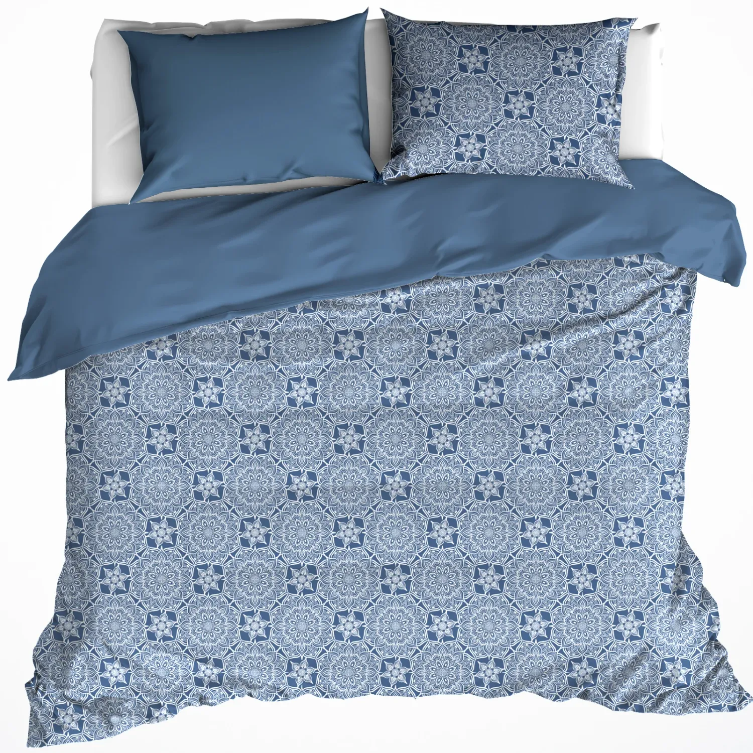 Dekbedovertrek Katoen Satijn Henna - Lits Jumeaux - 240 x 220 cm - Blauw