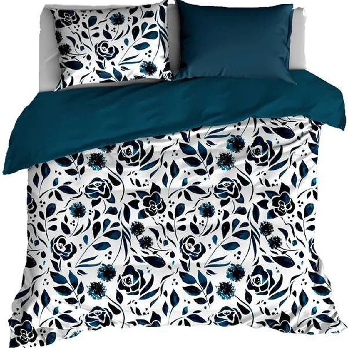 Dekbedovertrek Meadow 100% katoen satijn Mood indigo 260x240 + 60x70 (2st)