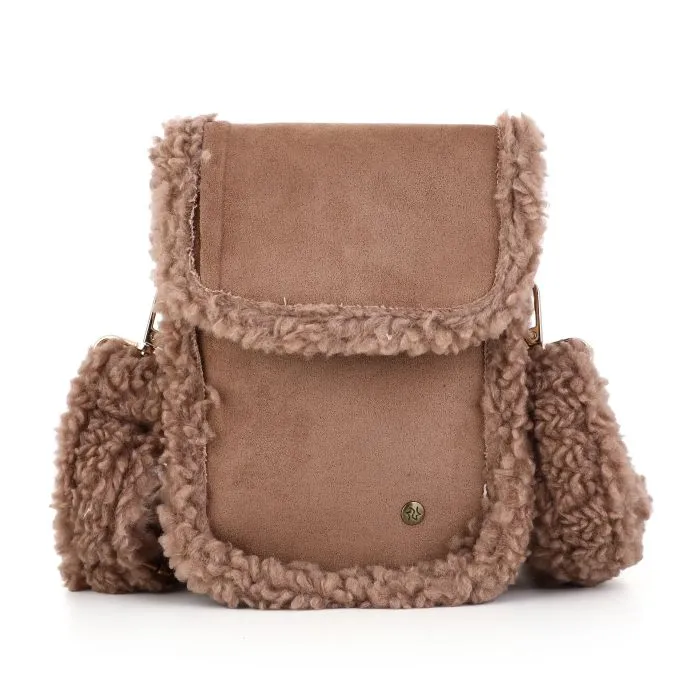Winter teddy telefoon tasje BROWN