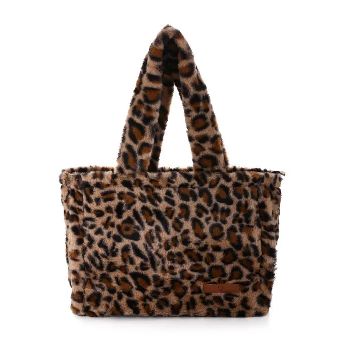 Luipaard faux fur shopper COFFEE