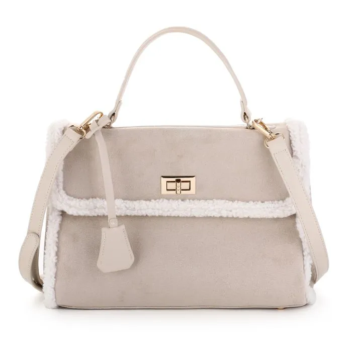 Chique tas met suede en teddy BEIGE