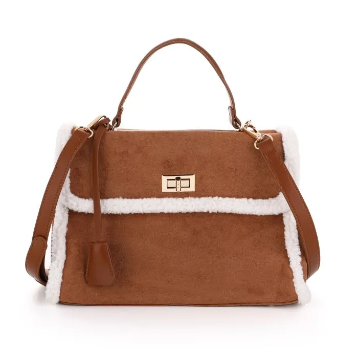 Chique tas met suede en teddy CAMEL