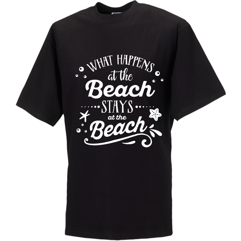 WHAT HAPPENS AT THE BEACH, STAYS AT THE BEACH  (verschillende kleuren en maten)