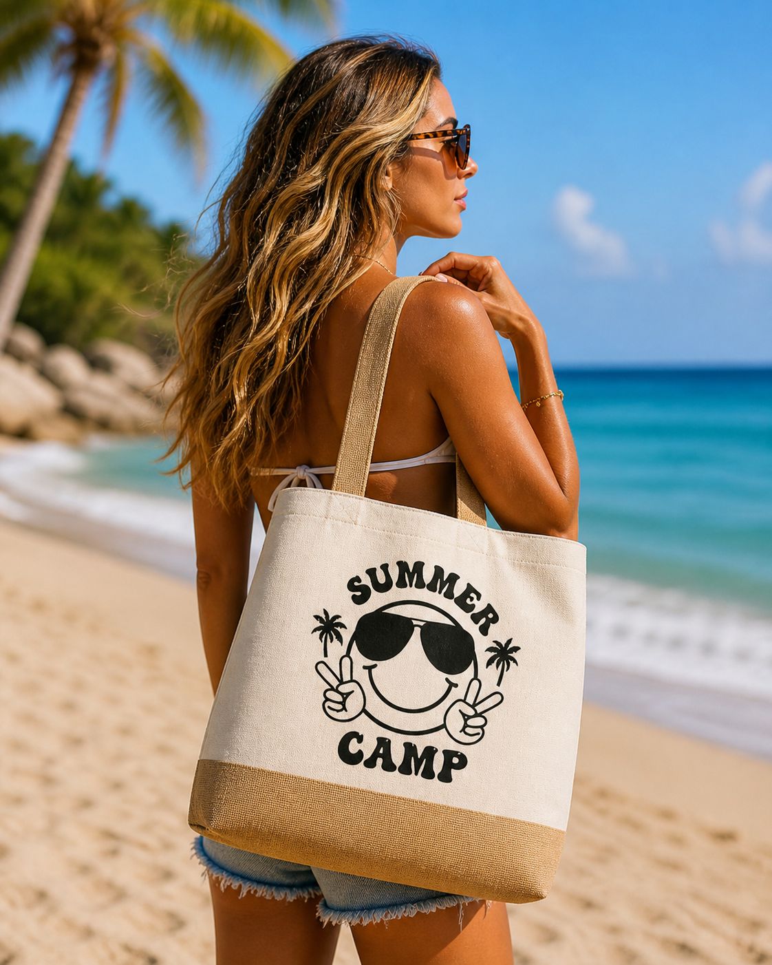 Summer Camp Strandtas – Grote Canvas Beach Bag met Zomer Print