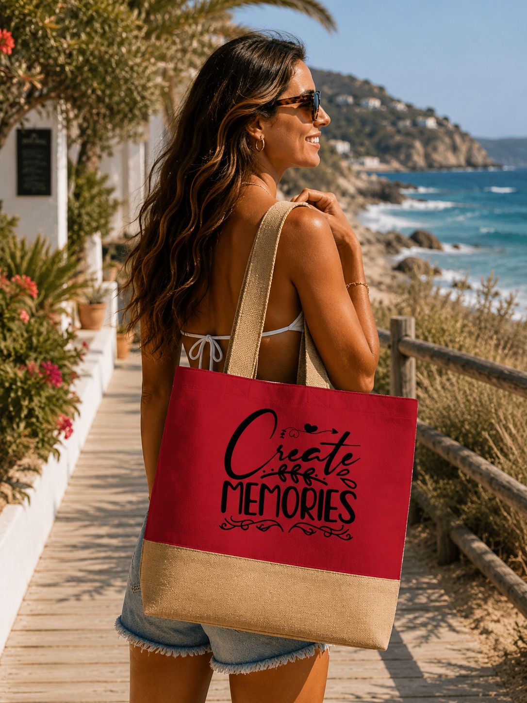Create Memories Strandtas – Grote Canvas Beach Bag met Inspirerende Quote