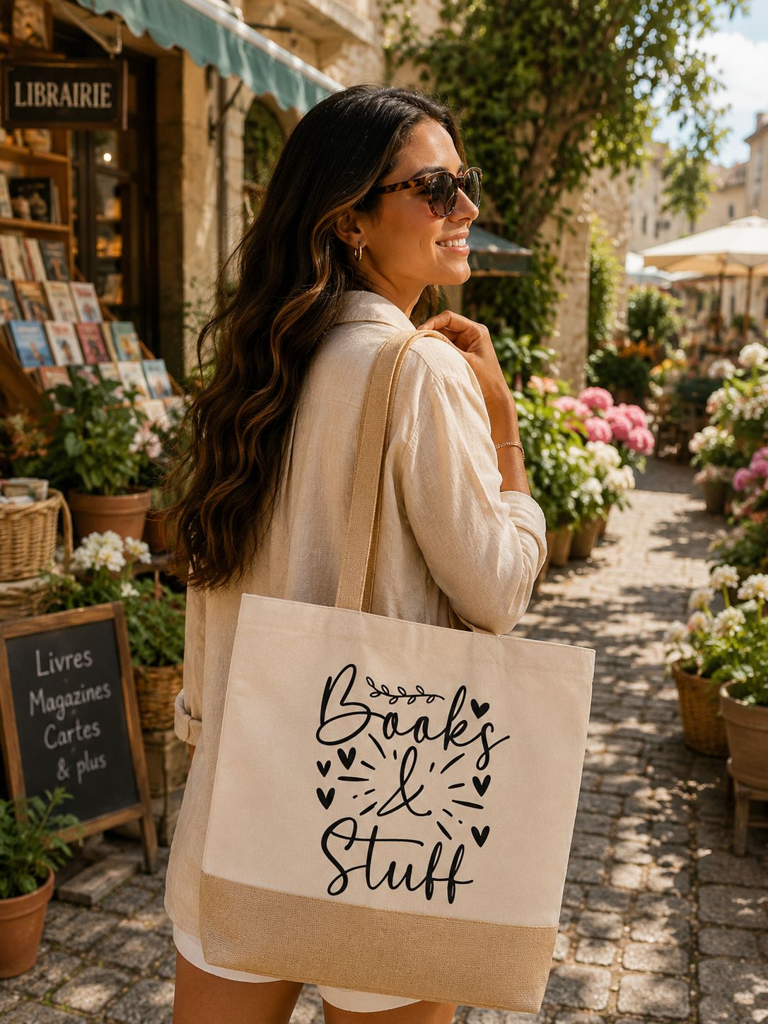 Strandtas “Books &amp; Stuff” – Trendy Tote Bag voor Boekenliefhebbers, Strand &amp; Dagelijks Gebruik