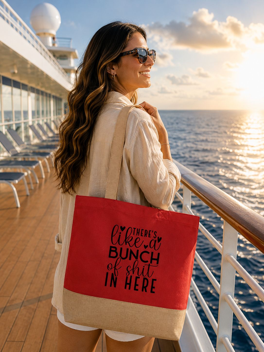 Strandtas “There’s Like A Bunch Of Shit In Here” – Grappige Grote Shopper voor Strand, Vakantie &amp; Dagelijks Gebruik