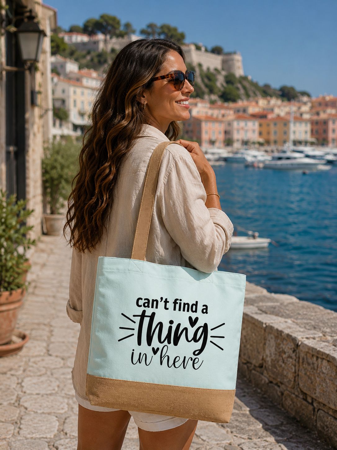Strandtas “Can’t Find A Thing In Here” – Grappige Grote Strandtas voor Vakantie, Shopping &amp; Stranddagen