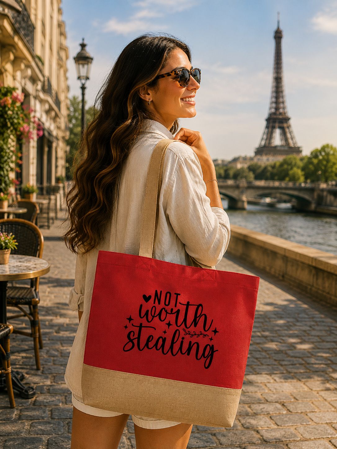 Strandtas “Not Worth Stealing” – Grappige Shopper voor Strand, Vakantie &amp; Dagelijks Gebruik