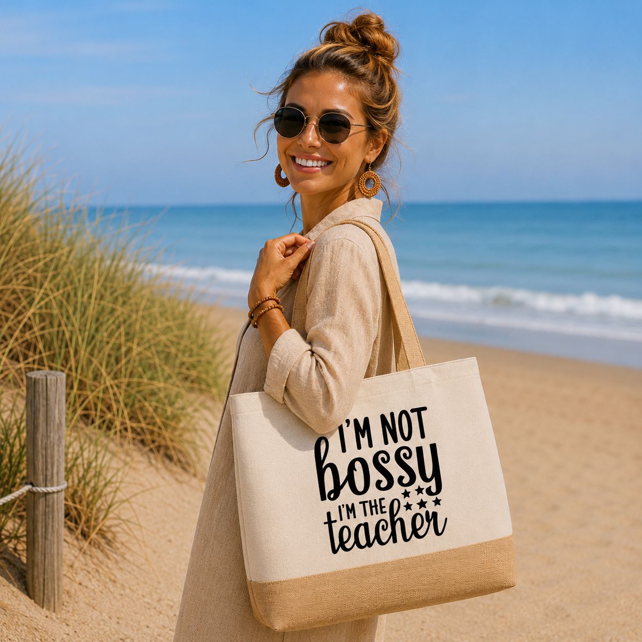 I’m Not Bossy, I’m The Teacher - Strandtas – Grappig Cadeau Voor Juf Of Leerkracht – Origineel Einde Schooljaar Cadeau