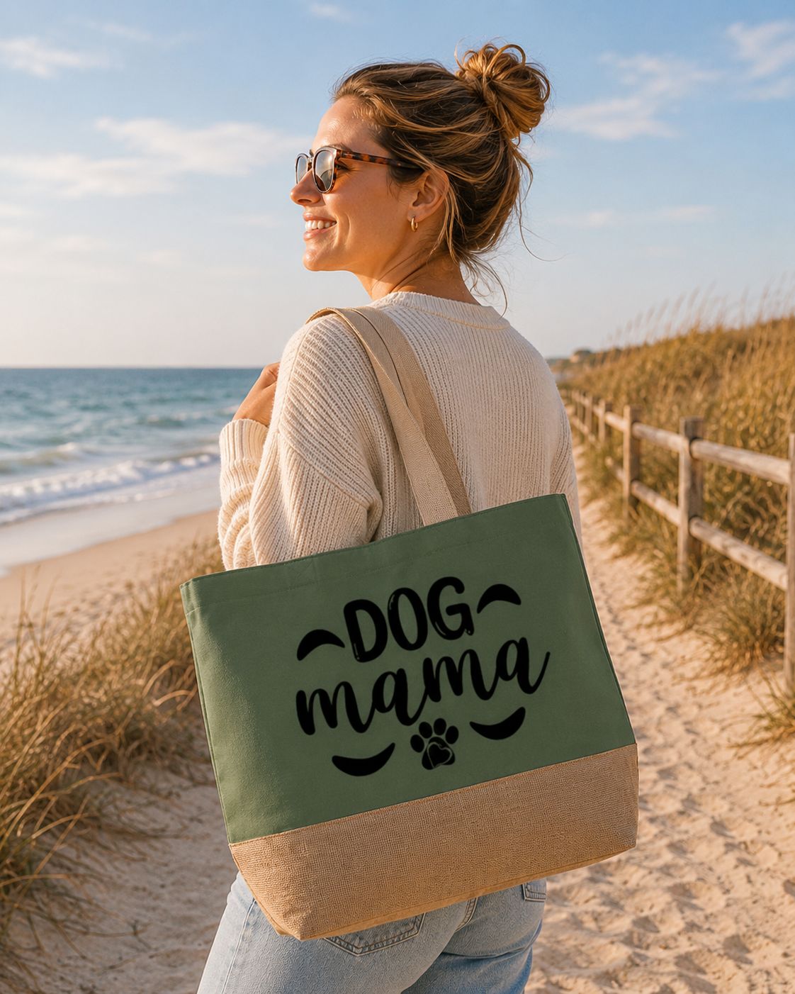 Dog Mama Strandtas - Trendy Strandtas voor Hondenliefhebbers - Leuk Cadeau voor Dog Moms