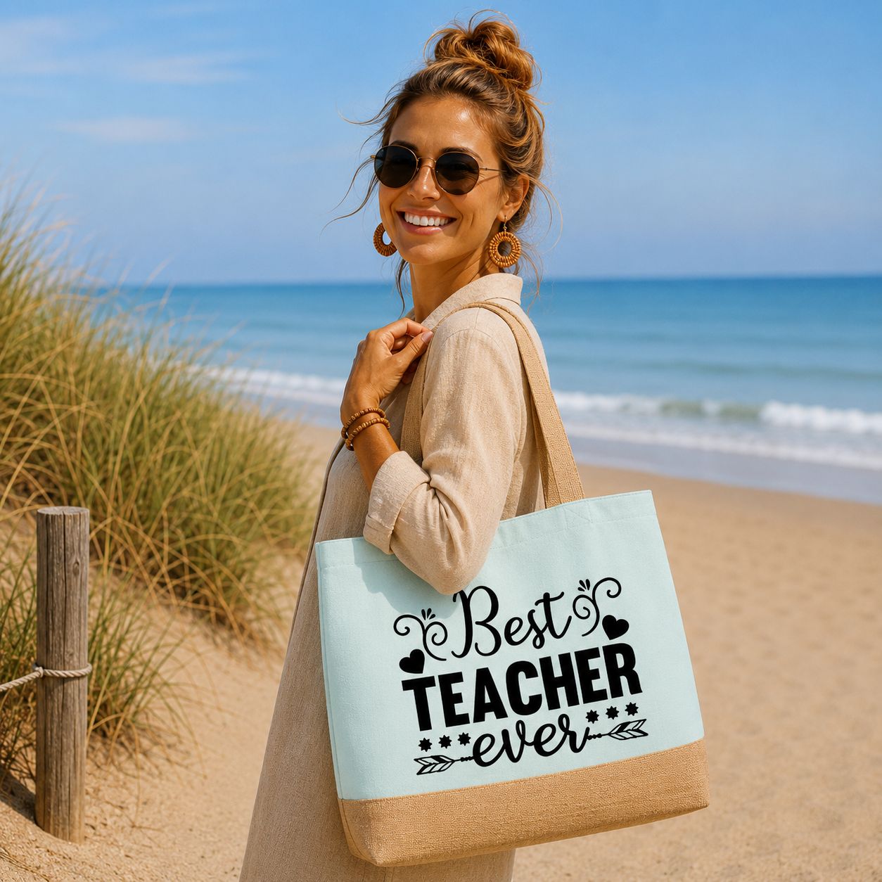 Best Teacher Ever Strandtas – Origineel Cadeau Voor Juf – Leuk Bedankje Voor Het Einde Van Het Schooljaar