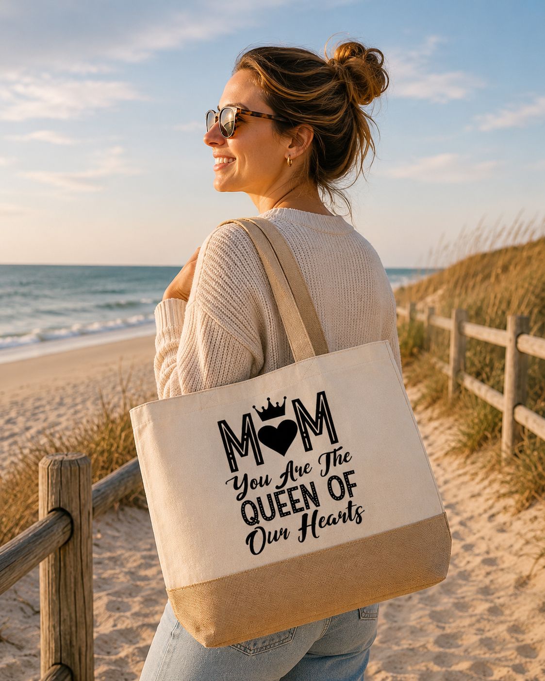 Mom You Are The Queen Of Our Hearts Strandtas - Liefdevolle Mama Strandtas - Origineel Cadeau voor Mama