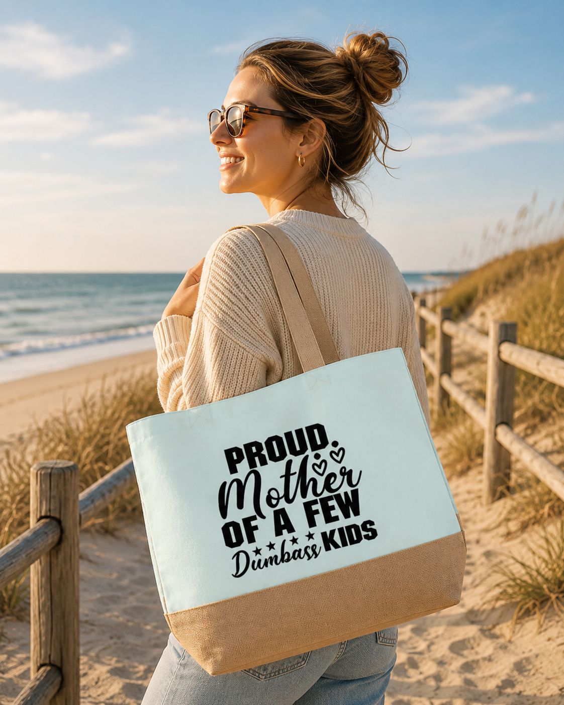 Proud Mother Of A Few Dumbass Kids Strandtas - Grappige Mama Strandtas - Origineel Cadeau voor Mama