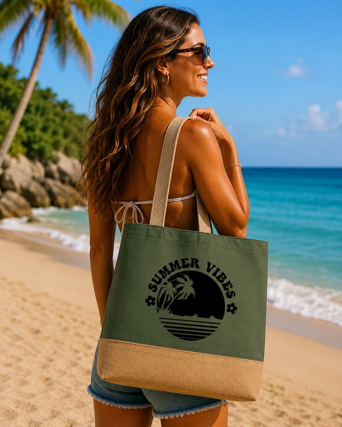 Summer Vibes Strandtas – Grote Canvas Beach Bag met Zomerse Print