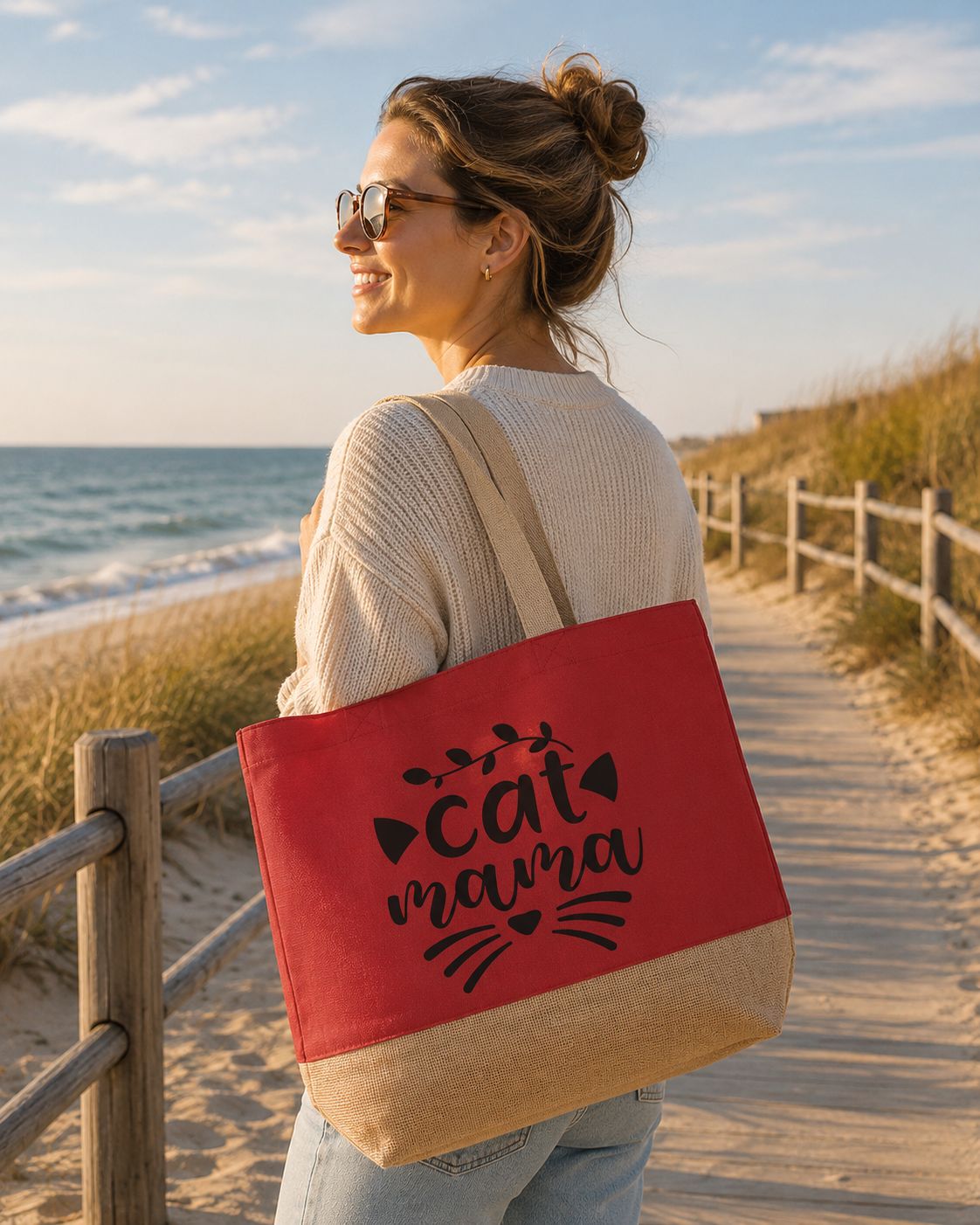 Cat Mama Strandtas - Trendy Strandtas voor Kattenliefhebbers - Leuk Cadeau voor Cat Moms
