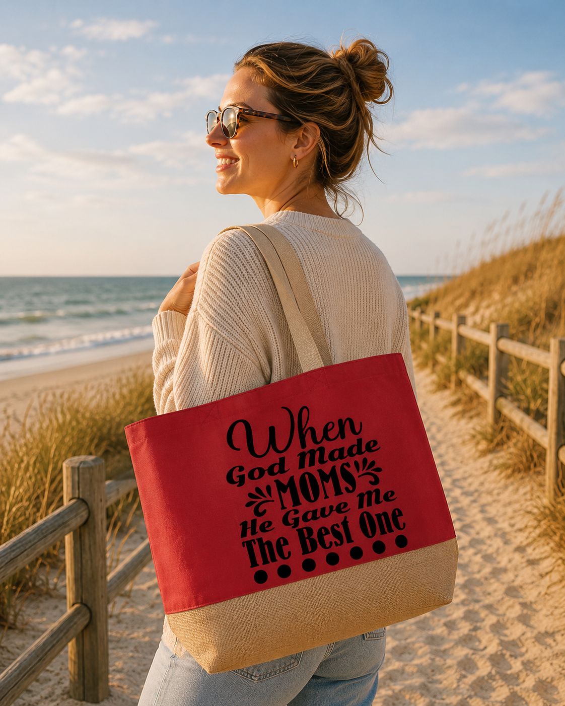 When God Made Moms, He Gave Me The Best One Strandtas - Liefdevolle Mama Strandtas - Origineel Cadeau voor Mama
