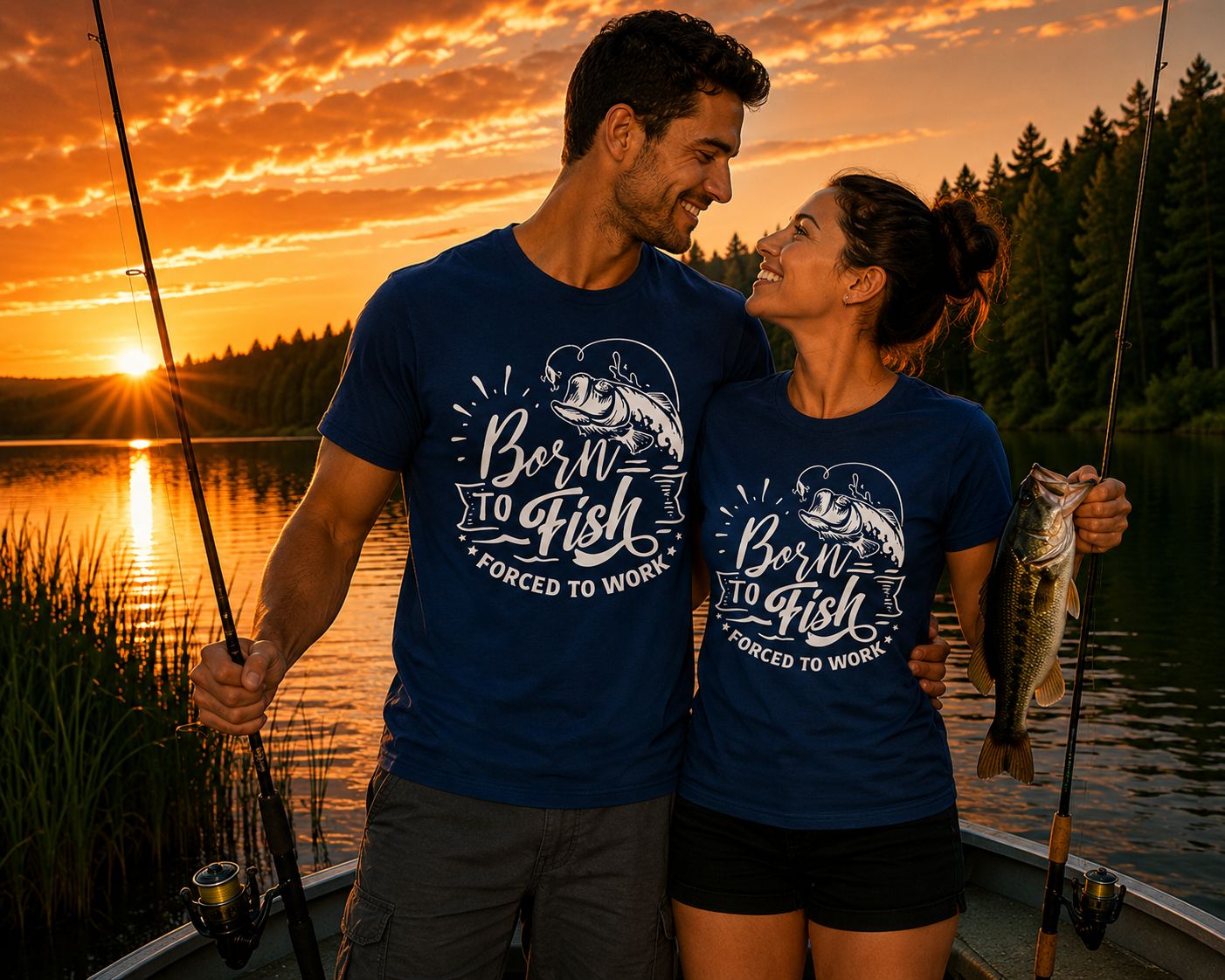 Born To Fish Forced To Work T-Shirt - Grappige Visser T-Shirt - Leuk Cadeau voor Vissers