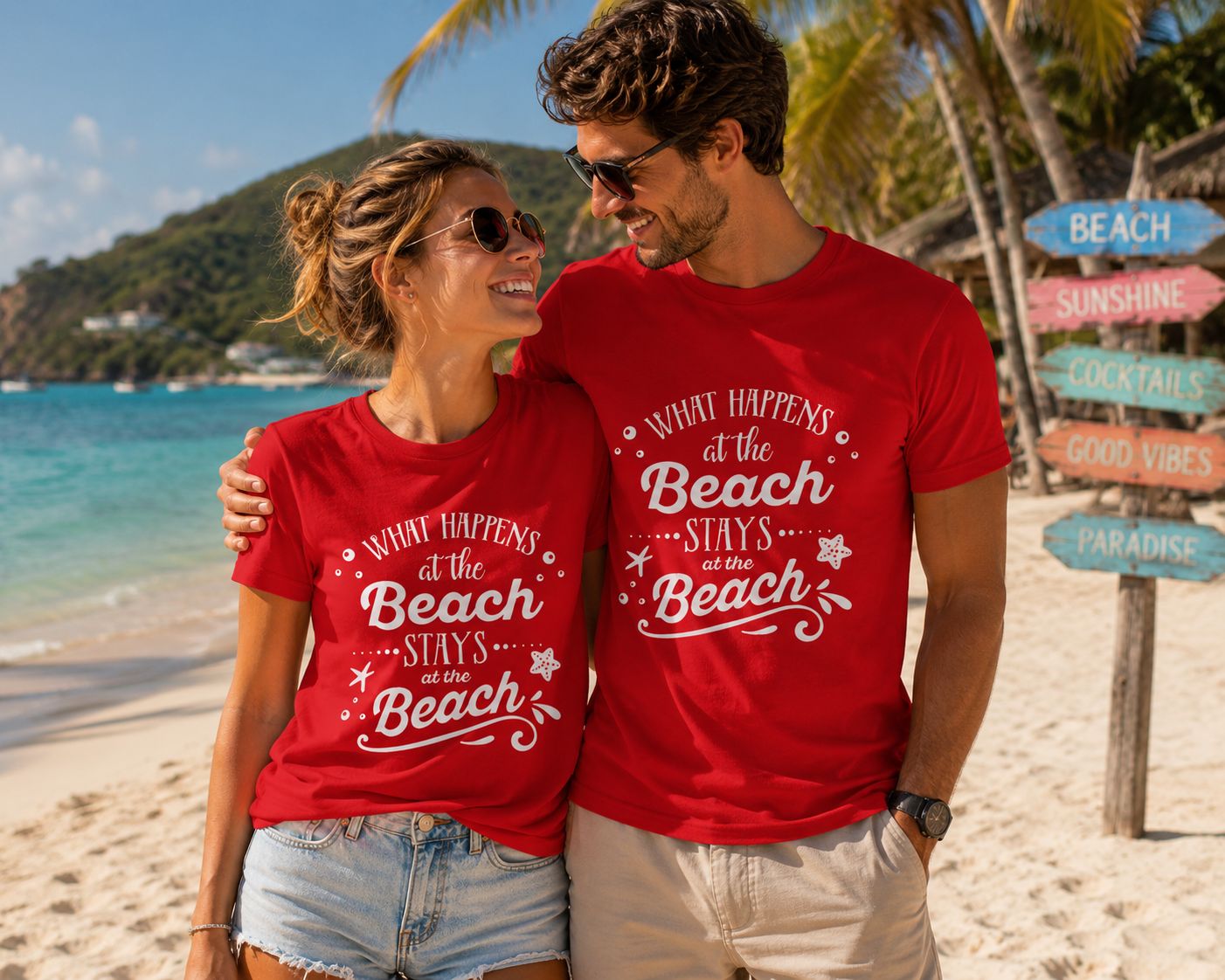 What Happens At The Beach Stays At The Beach T-Shirt - Grappige Zomer T-Shirt - Leuk Cadeau voor Strandliefhebbers