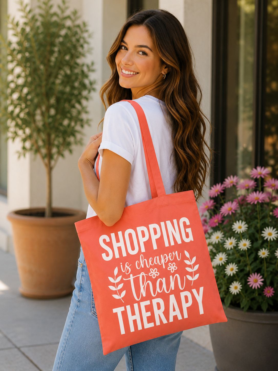 Shopping Is Cheaper Than Therapy - Tote Bag – Grappige Canvas Schoudertas