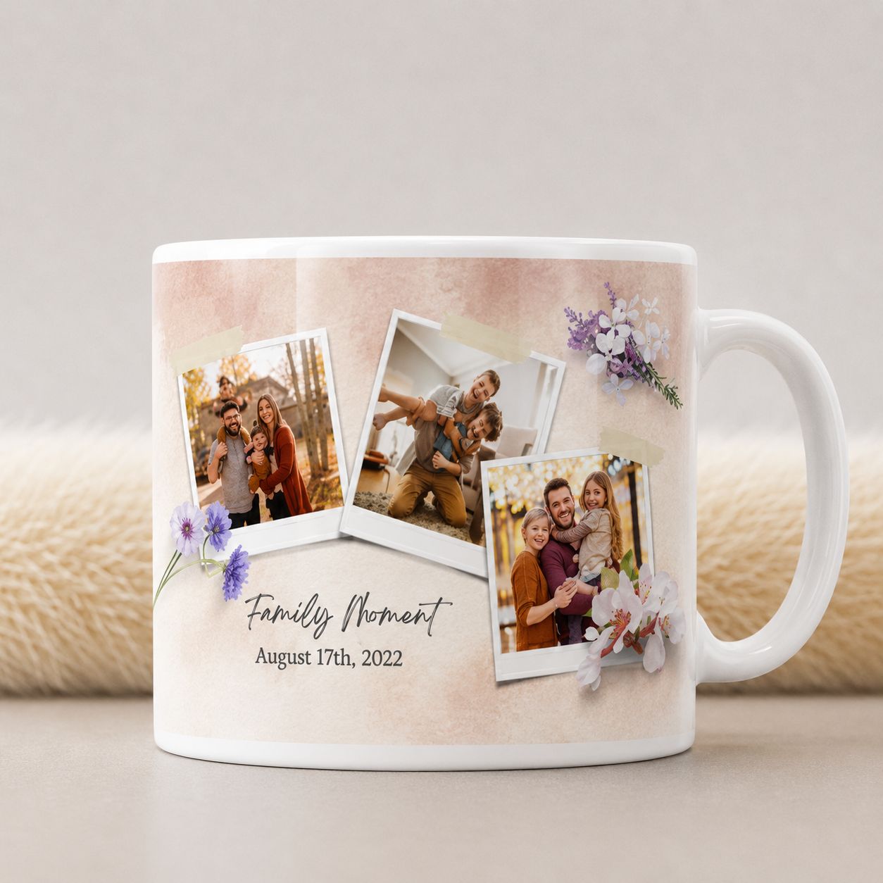Family Moment Fotomok met Bloemen – Gepersonaliseerde Mok