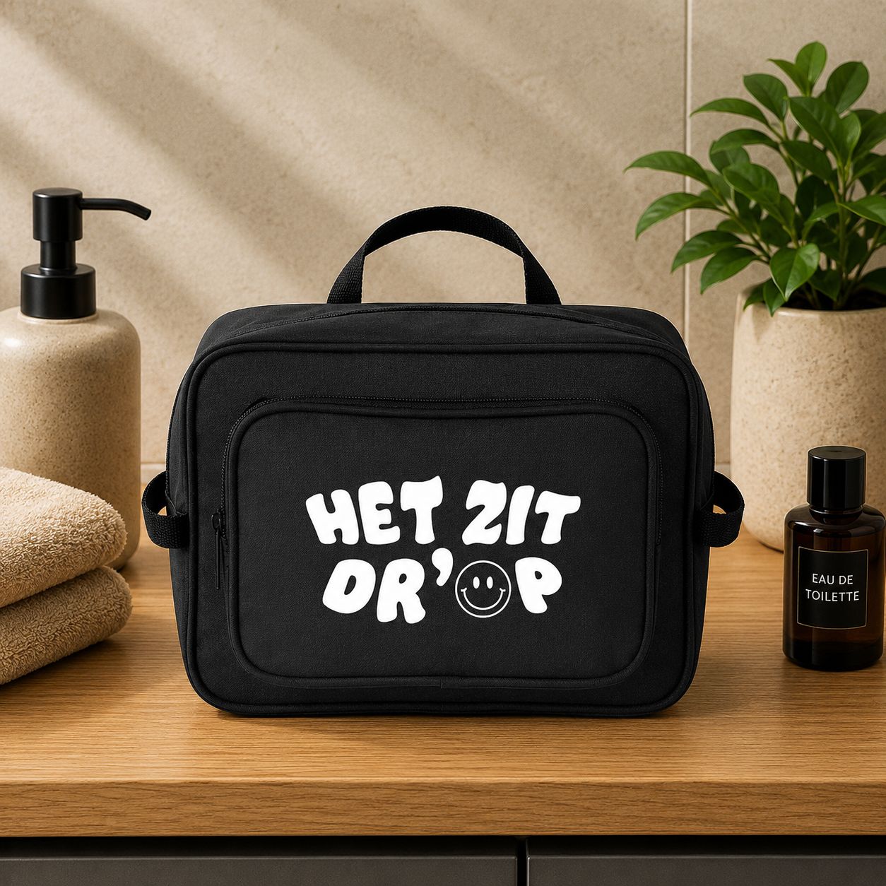 Toilettas - Het Zit D’r Op – Origineel Cadeau voor Afstuderen of Pensioen