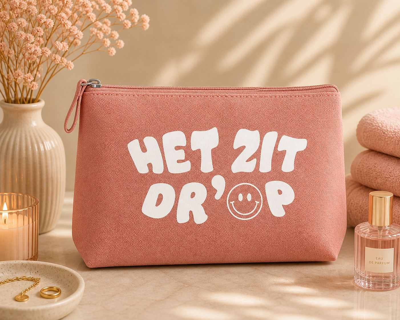 Het Zit D’r Op - Toilettas – Cadeau Juf