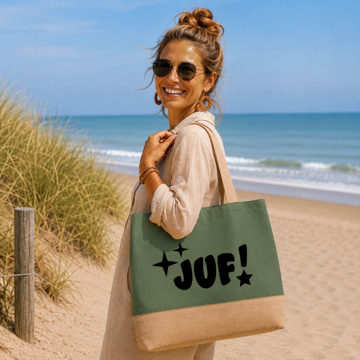 Juf - Strandtas – Origineel Cadeau Voor De Liefste Juf – Leuk Bedankje Voor Het Einde Van Het Schooljaar