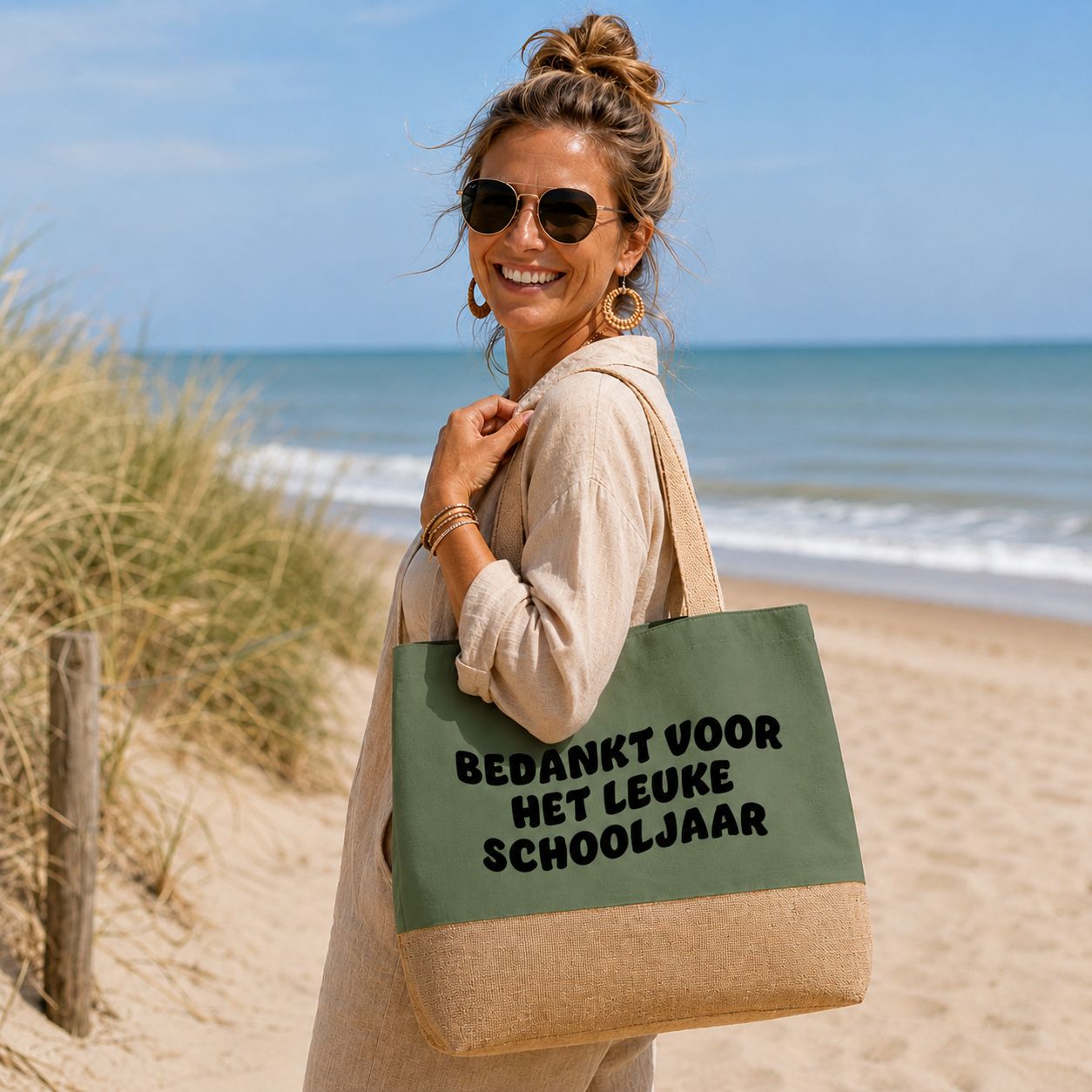 Bedankt Voor Het Leuke Schooljaar - Strandtas – Origineel Cadeau Voor Juf