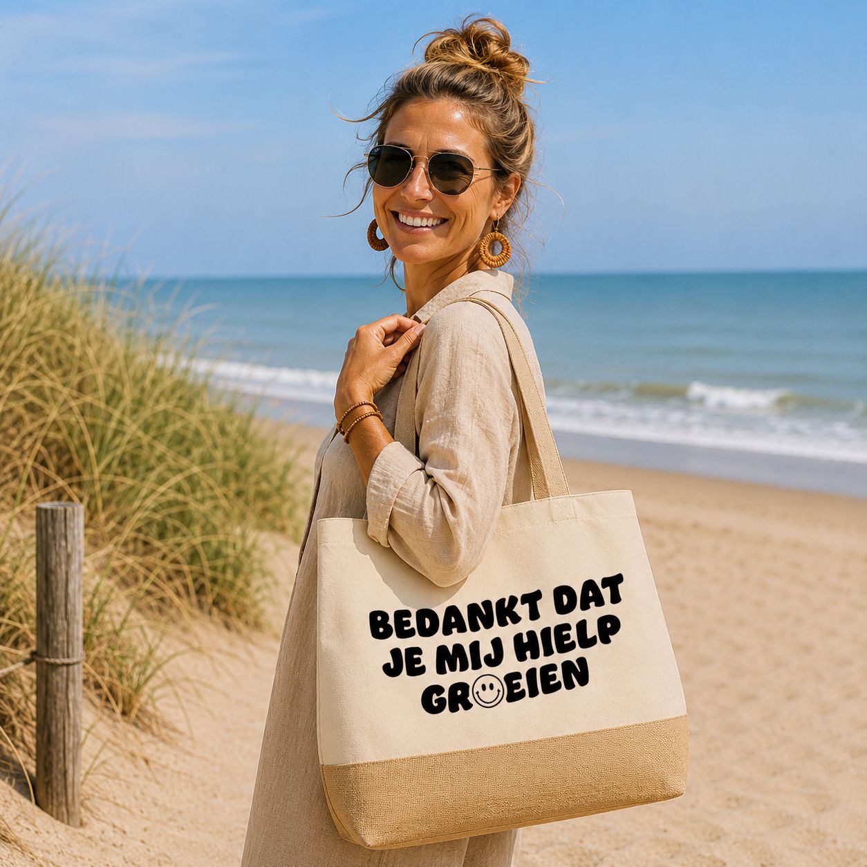 Bedankt Dat Je Mij Hielp Groeien Strandtas – Lief Cadeau Voor Juf – Origineel Bedankje Einde Schooljaar
