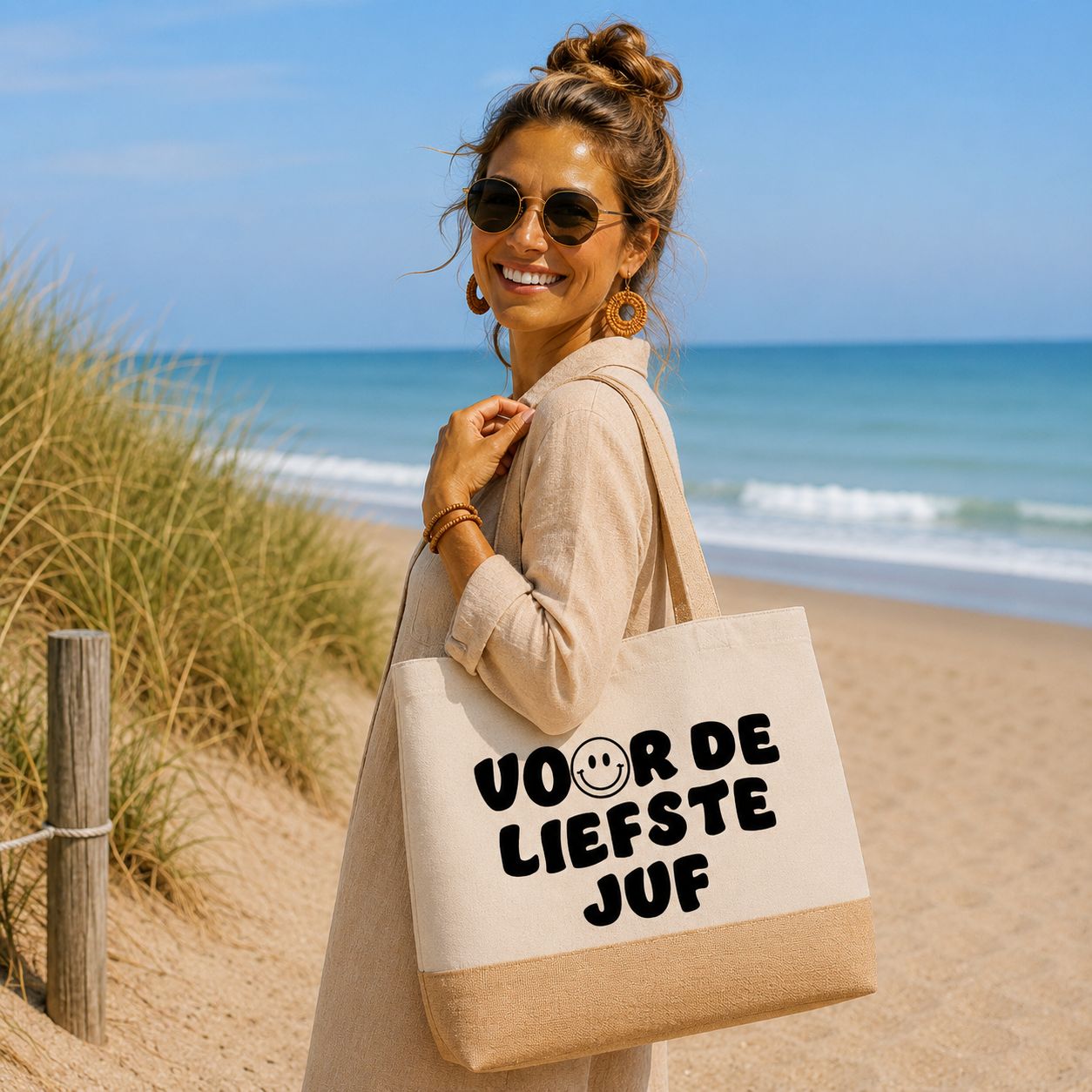 Voor De Liefste Juf Strandtas – Origineel Cadeau Voor Juf – Lief Bedankje Voor Het Einde Van Het Schooljaar