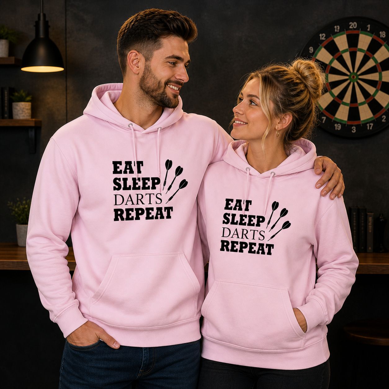 Eat Sleep Darts Repeat Hoodie – Funny Darts Hoodie – Unisex Cadeau voor Darts Spelers