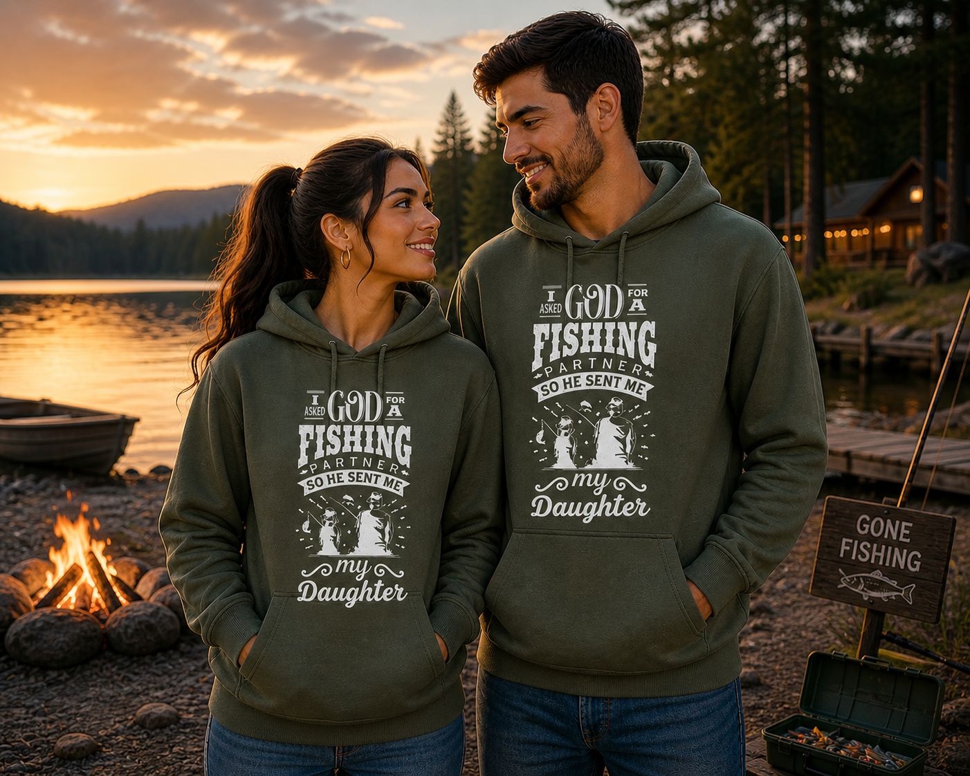 I Asked God For A Fishing Partner So He Sent Me My Daughter Hoodie – Fishing Hoodie Unisex – Cadeau voor Vader &amp; Dochter