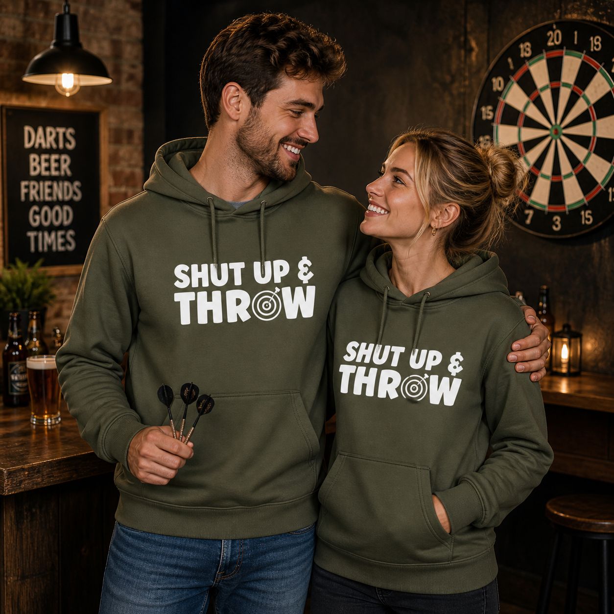 Shut Up And Throw Hoodie – Funny Darts Hoodie – Unisex Cadeau voor Darts Spelers