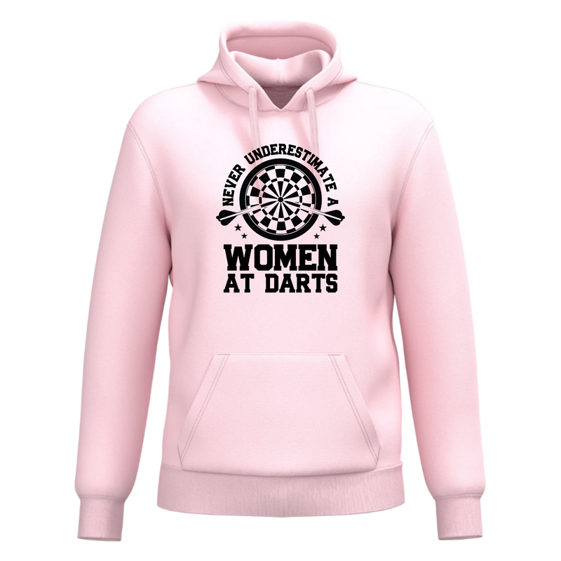 NEVER UNDERESTIMATE A WOMEN AT DARTS(verschillende kleuren)